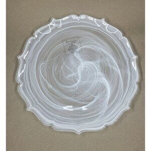 Artistic  Accents Turkish Glass 4 Plates Set Entrée Dinner White Swirl 11" NWT